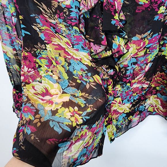 Jules & Leopold Floral Silky Poet Blouse Size S Ruffle Neck Pullover Sheer Artsy - Picture 6 of 12